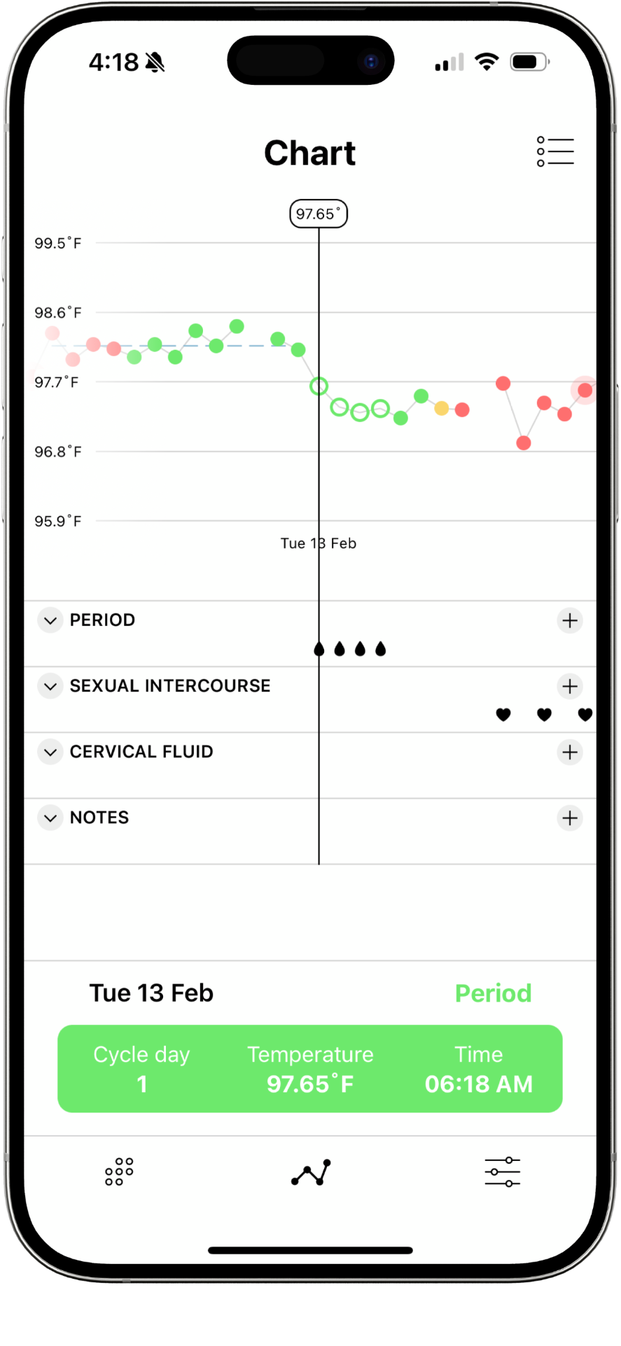 DaysyDay app temperature chart screen